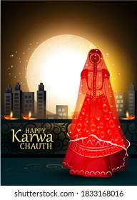 Creative concept with decorated pooja thali for indian women festival of Karwa Chauth celebration