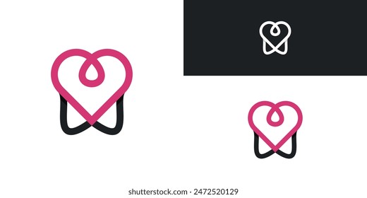 Creative concept of dental love logo design. Premium Vector