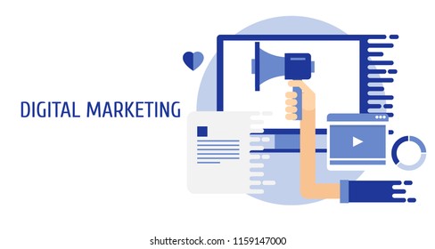 Creative concept of digital media advertising, marketing on internet, display marketing flat design banner