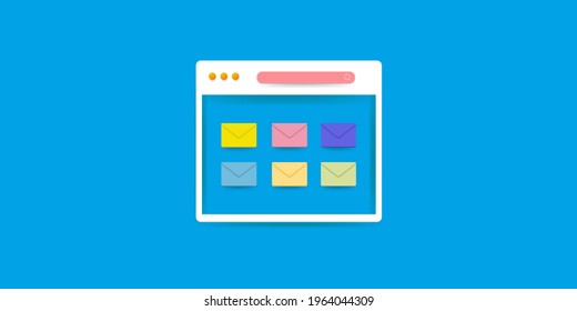 Creative concept of email marketing, email notifications, browsing email messages - conceptual vector illustration with icons of email envelope