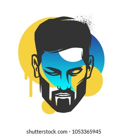 Creative concept of a face.Trendy style man head. Vector illustration.