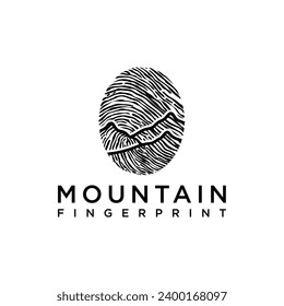 Creative concept. Fingerprint with mountain silhouette. Hand drawn ilustration.