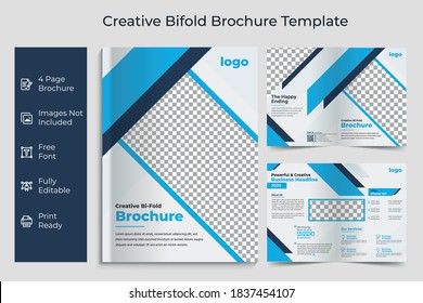 Creative concept folded flyer or bifold brochure with graphic elements.Multipurpose vector layout template of front and back booklet cover, pamphlet, bi-fold brochure.Design background with yellow ge