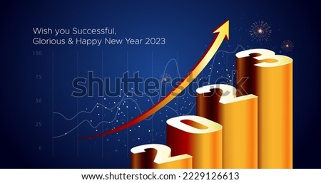 Creative concept and Futuristic resolution plan for 2023 new year. 2023 with upward stairs steps and success graph background.