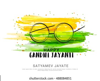 Creative concept of Gandhi jayanti with line art spectacles,indian color theme background.