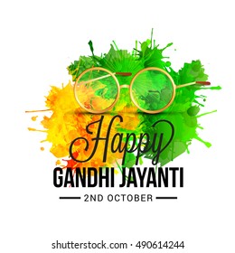 Creative concept of Gandhi jayanti with line art spectacles,indian color theme background.