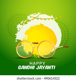 Creative concept of Gandhi jayanti with line art spectacles,indian color theme background.