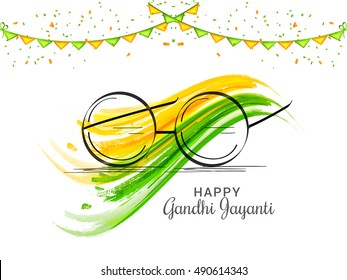 Creative concept of Gandhi jayanti with line art spectacles,indian color theme background.