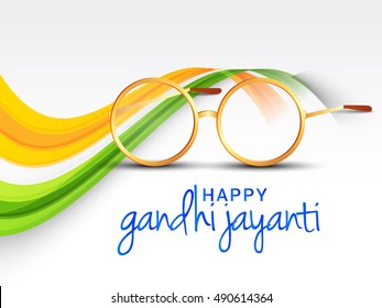 Creative Concept Of Gandhi Jayanti With Line Art Spectacles,indian Color Theme Background.