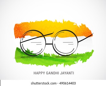 Kreatives Konzept von Gandhi Jayanti mit Line Art Brills, indianischer Farbhintergrund.