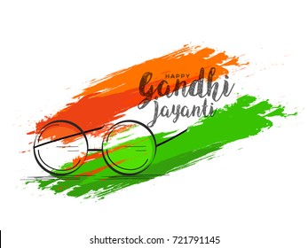 Creative concept of Gandhi jayanti with line art spectacles,indian color theme background.