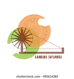 Creative concept of Gandhi jayanti with spinning wheel,indian color theme background.