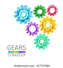 Creative concept of the gears, strategy consists of colorful polygons, vector