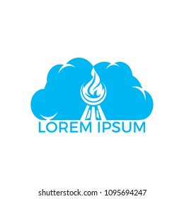 Creative concept with grilled sausage in a cloud shape. Grill bbq hotdog symbol. Fast food logo icon. Grill logo design concept. Tasty steak on fire and check sign makes cloud shape.