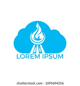 Creative concept with grilled sausage in a cloud shape. Grill bbq hotdog symbol. Fast food logo icon. Grill logo design concept. Tasty steak on fire and check sign makes cloud shape.
