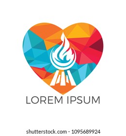 Creative concept with grilled sausage in a heart shape. Grill bbq hotdog love symbol. Fast food logo icon.Love grill logo design concept. Tasty steak on fire and check sign makes heart shape.