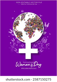 Creative concept for Happy International Women's Day background. Women of world different ethnicities illustration.