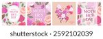 Creative concept of Happy Mother's Day cards set. Modern art design with roses, hearts and modern typography. Templates for celebration, ads, branding, banner, cover, label, poster in trendy colors