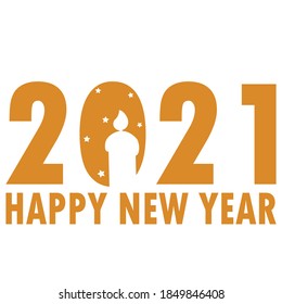 Creative concept of happy new year 2021 poster. Design template with 2021 typographic logo for season celebration and decoration. Christmas candle. Vector illustration.