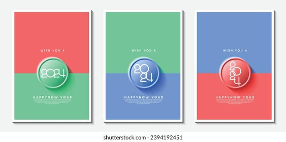 Creative concept of Happy New Year 2024 graphic. Collection of modern colored geometric backgrounds with copy space. top view scene. Vector Illustrator EPS