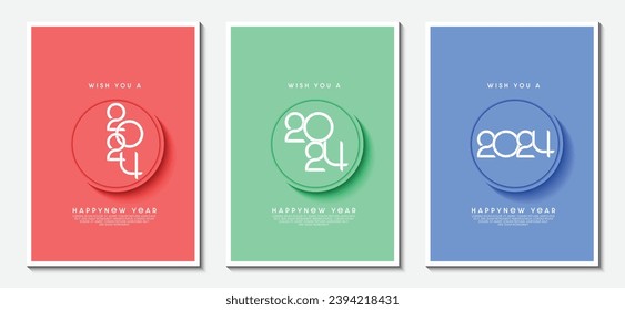 Creative concept of Happy New Year 2024 graphic. Collection of modern colored geometric backgrounds with copy space. top view scene. Vector Illustrator EPS