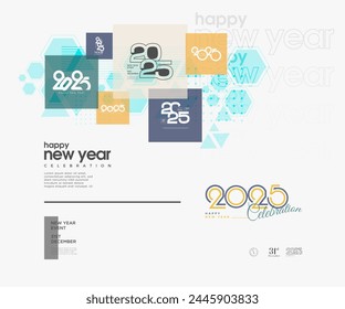 Creative concept Happy New Year 2025 poster set. Modern design template with a simple concept and with a meaning contained in a work of art.