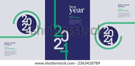 Creative concept Happy New Year 2024 poster set. Design template with 2024 typography logo for celebration and season decoration. Minimalist trendy background for branding, banner, cover, card. Imagine de stoc © 