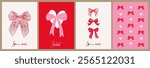 Creative concept of Happy Valentines Day cards set. Modern abstract art design with hearts, bows and modern typography. Templates for celebration, ads, branding, banner, cover, label, poster, sales