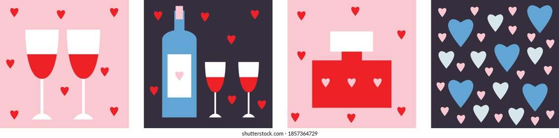 Creative concept of Happy Valentines Day cards set. Templates for celebration, ads, branding, banner, cover, label, poster, sales