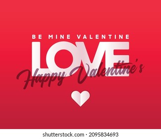 Creative concept of Happy Valentines Day poster. Text, hand lettering typography poster on red gradient background. Vector illustration. Romantic quote postcard, card, invitation, banner template.