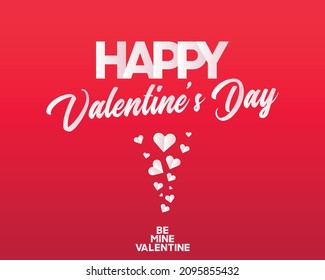 Concepto creativo del afiche del Feliz Día de San Valentín con corazón. Cartel de tipografía con letras a mano sobre fondo de gradiente rojo. Ilustración vectorial. Postal romántica de presupuesto, invitación, plantilla de banner.
