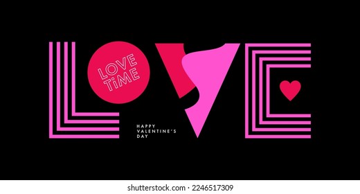Creative concept of Happy Valentines Day poster, card. Modern minimal design template with trendy geometric Love typography for celebration, decor, ads, branding, banner, cover