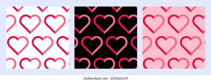 Creative concept of Happy Valentines Day and Love cards, posters, covers set. Abstract minimal templates in modern geometric style with hearts pattern for celebration, decoration, branding, web banner