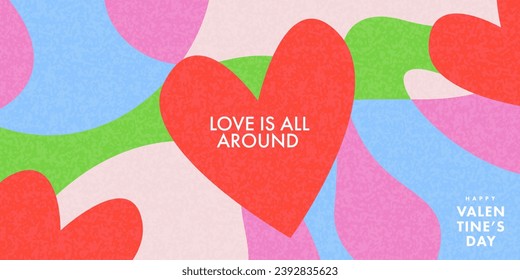 Creative concept of Happy Valentines Day card. Modern abstract art design with hearts, geometric and liquid shapes. Template for celebration, ads, branding, flyer, banner, cover, label, poster, sales