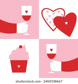 Concepto creativo de juego de tarjetas Happy Valentines Day. Plantillas para celebración, anuncios, marca, banner, portada, etiqueta, afiche, ventas
