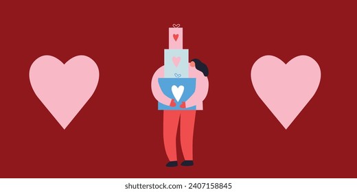 Concepto creativo de juego de tarjetas Happy Valentines Day. Diseño con corazones y personas. Plantillas para celebración, anuncios, marca, banner, portada, etiqueta, afiche, ventas