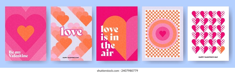 Concepto creativo de juego de tarjetas Happy Valentines Day. Diseño artístico abstracto moderno con corazones y formas geométricas. Plantillas para celebración, anuncios, marca, banner, portada, etiqueta, afiche, ventas