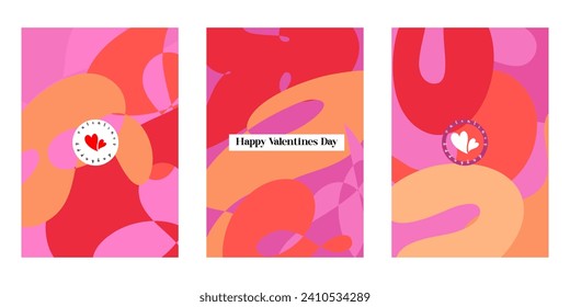 Creative concept of Happy Valentines Day cards set. Modern abstract art design with hearts, geometric and liquid shapes. Templates for celebration, ads, branding, banner, cover, label, poster, sales