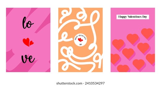 Creative concept of Happy Valentines Day cards set. Modern abstract art design with hearts, geometric and liquid shapes. Templates for celebration, ads, branding, banner, cover, label, poster, sales
