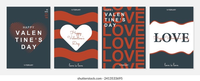 Creative concept of Happy Valentines Day cards set. Interesting design with trendy colors. Templates for celebration, ads, branding, banner, cover, label, poster, sales