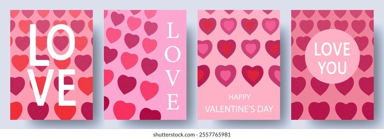 Creative concept of Happy Valentines Day cards set. Modern abstract art design with hearts. Templates for celebration, ads, branding, banner, cover, label, poster, sales. Vector illustration