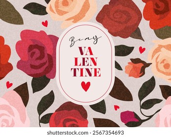 Creative concept of Happy Valentines Day card. Modern art design with roses, hearts and modern typography. Design template for celebration, ads, branding, banner, cover, label, poster in trendy brown