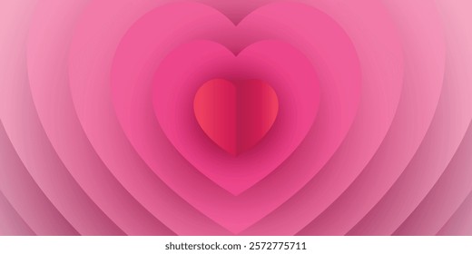 Creative concept of Happy Valentines Day web banner or header. Modern abstract art design with heart depth and shadow. Template for celebration, ads, branding, banner, cover, label, poster, sale