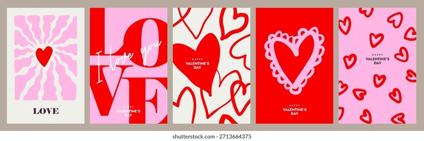 Concepto creativo de las tarjetas del día de San Valentín feliz. Diseño de arte abstracto moderno con Formas de corazones y diseño de tipografía. Plantillas para la celebración, anuncios, marca, Anuncio, cubierta, etiqueta, cartel, ventas