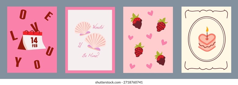 Concepto creativo de las tarjetas del día de San Valentín feliz. Diseño de arte abstracto moderno con corazones, geométrico, fresa, calendario. Plantillas de celebración, anuncios, marca, Anuncio, cubierta, etiqueta, cartel, ventas.
