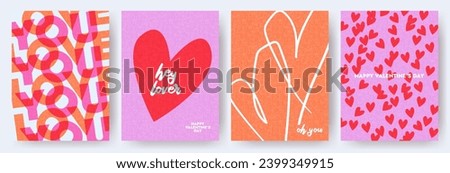 Creative concept of Happy Valentines Day cards set. Modern abstract art design with hearts and modern typography. Templates for celebration, ads, branding, banner, cover, label, poster, sales