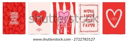 Creative concept of Happy Valentine's Day card set with hearts shapes, bows  and typography design. Modern abstract vector template for celebration, ads, branding, banner, cover, label, poster, sales