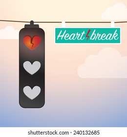 Creative Concept - Heartbreak Sign, with clouds background.