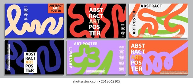 Creative concept of horizontal poster or cover with modern abstract design with hand drawn wavy shapes and lines. Bright art template for advertising, branding, banner or flyer, cover, label, eps 10