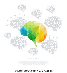 Creative concept of the human brain consists of colorful polygons, vector